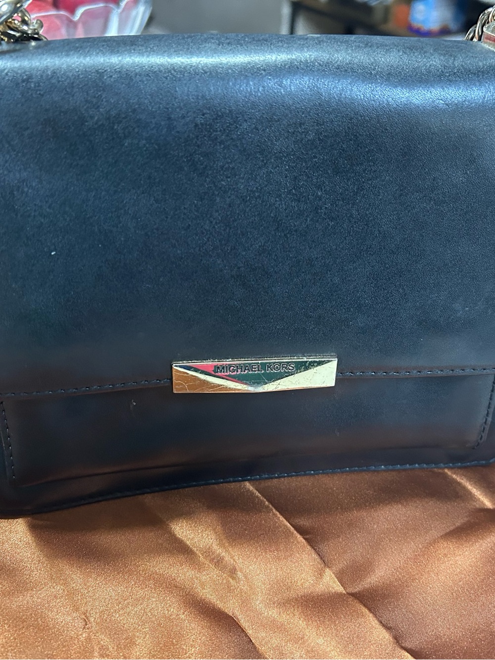 Michael Kors Black Leather Shoulder Bag with Gold Plaque w/CoA 🩶